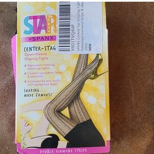SPANX Control Top‎ Patterned Diamond Stripe Open Weave Shaping Tights  B Med NEW